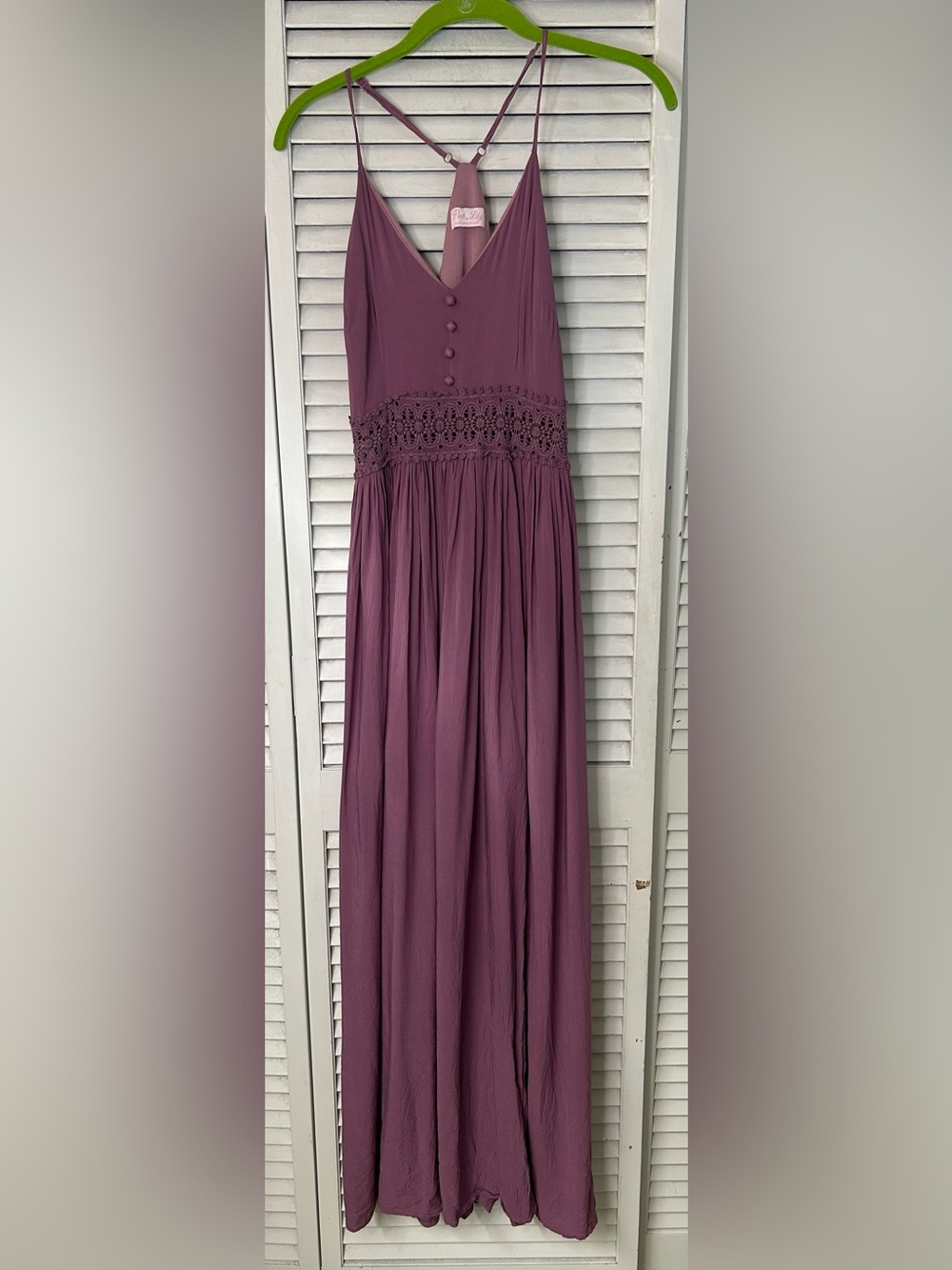 Pink Lily Mauve Bohemian Maxi Dress with‎ Crochet Waist Detail Size S